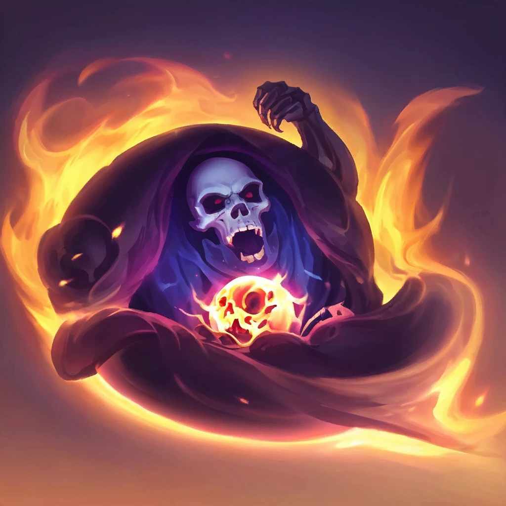 I want an icon , that represents someone being consumed by darkness, with skulls, curse
