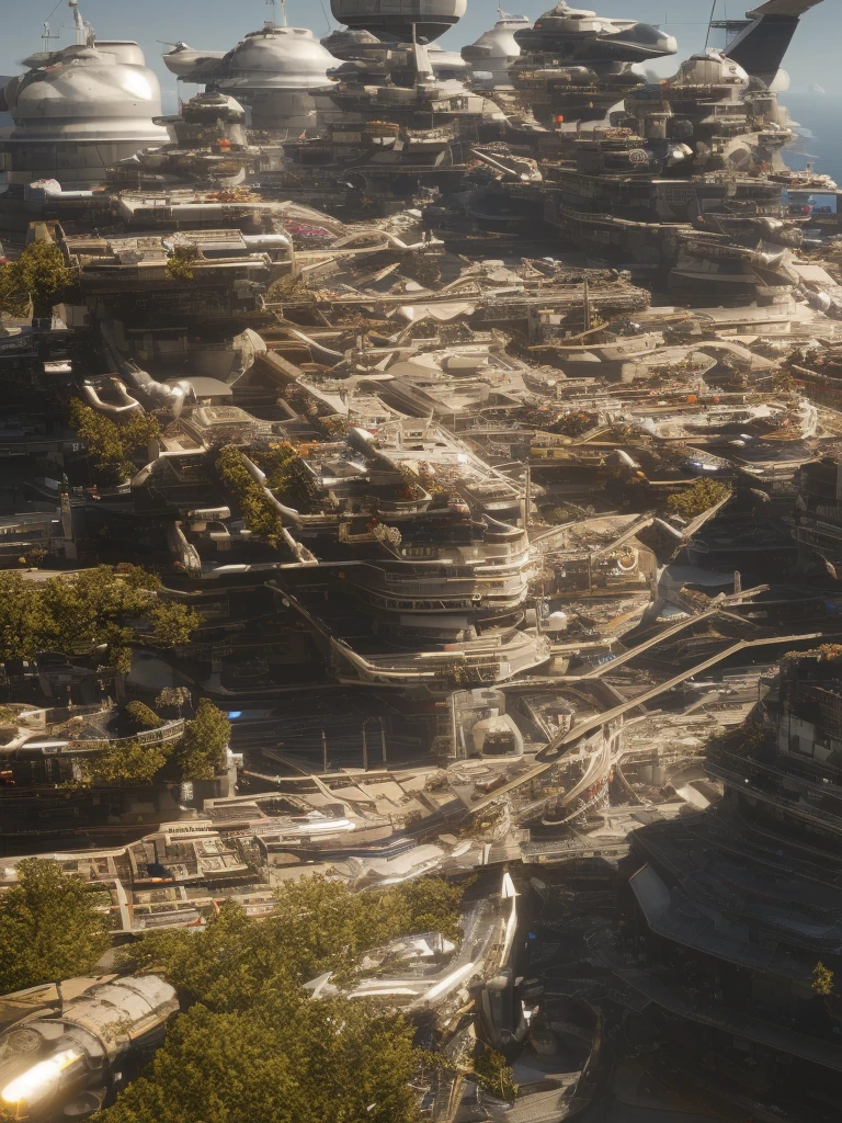 (high quality,Masterpiece,Octane Rendering,Ray Tracing,Extremely detailed,3d,8k:1.2) ,Future City,Surreal,Several warships in the air
