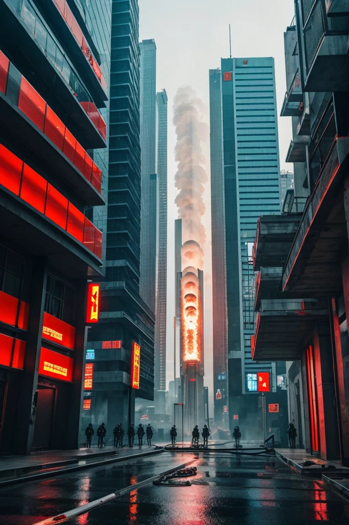 A cyberpunk building that looks like a fire extinguisher