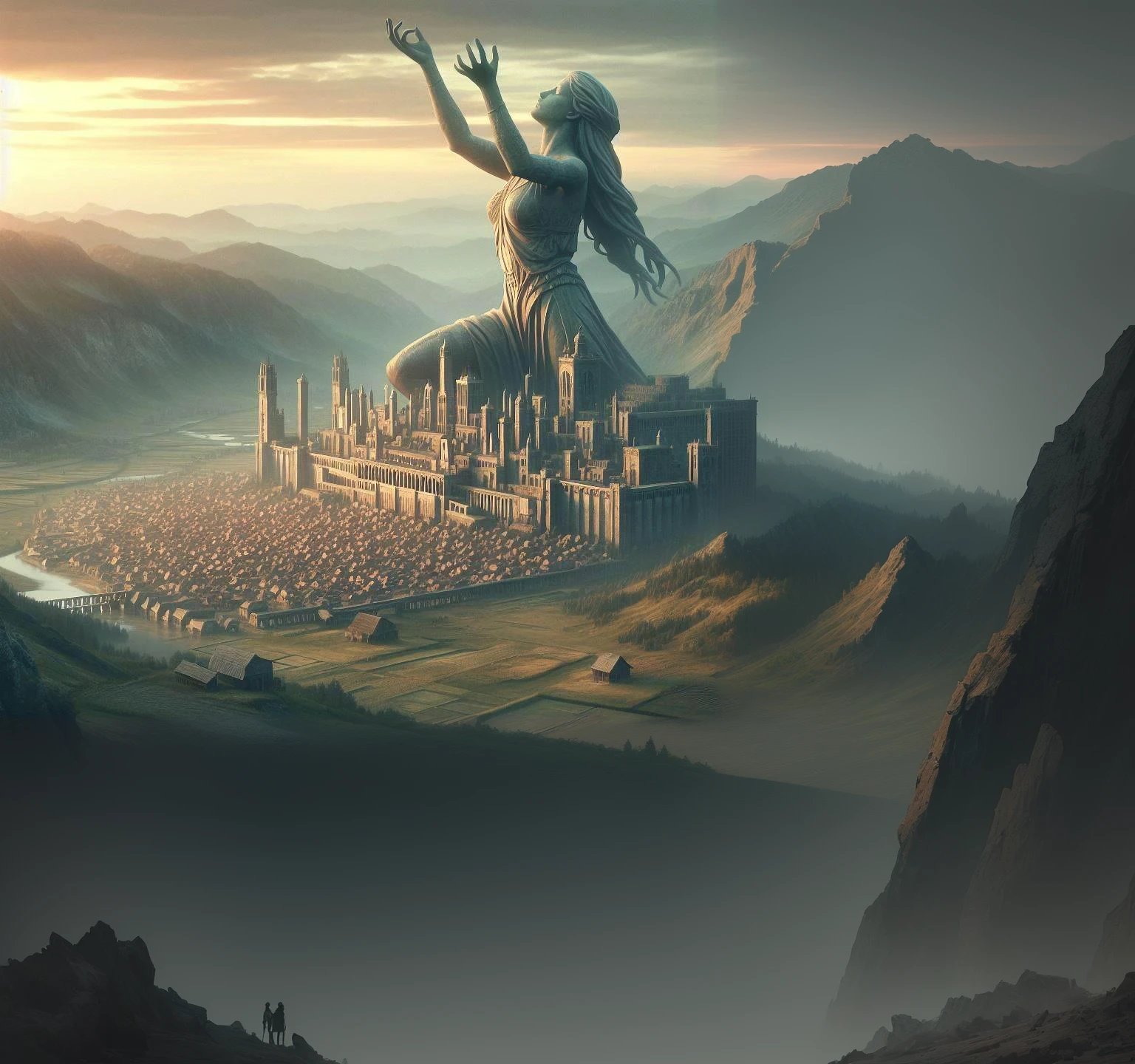 ((friendship)), end of world, realistic epic, (HDR:1.4), (subdued colors:1.4), apocalypto, forlorn, Neutral Colors, natta, screen space refractions, (details Intricate), (details Intricate, hyperdetailed:1.2), art station, cinematic shot, vignette, complex background, building,((holding hands)). Complete the expansion with cities