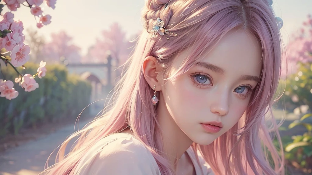 ((masterpiece)). This work is dreamy and fantastical., Soft pink watercolor shades. Generates delicate magical women exploring the bubble gum world in a variety of pastel colors. Her sweet face is extremely detailed and realistic with elegant, Mature features, Puffy, Big lips and stunning, Extremely realistic eyes. Her eyes are important、Be realistic, Very detailed, And it&#39;s beautiful. High resolution and detail, Include many details like stars, Milky Way, Colorful bubbles, Colorful petals, And a lot of energy and emotion! Stars and colorful bubblegum bubbles are important! Include fantasy details, Enhanced Details, iris, Colorful sparkling wind, And pollen. Pay special attention to her face、Make sure it&#39;s beautiful and realistic in detail。. The image is dreamy、It has to be fantastical..8k, Complex, elegant, Very detailed, Majestic, Digital photography