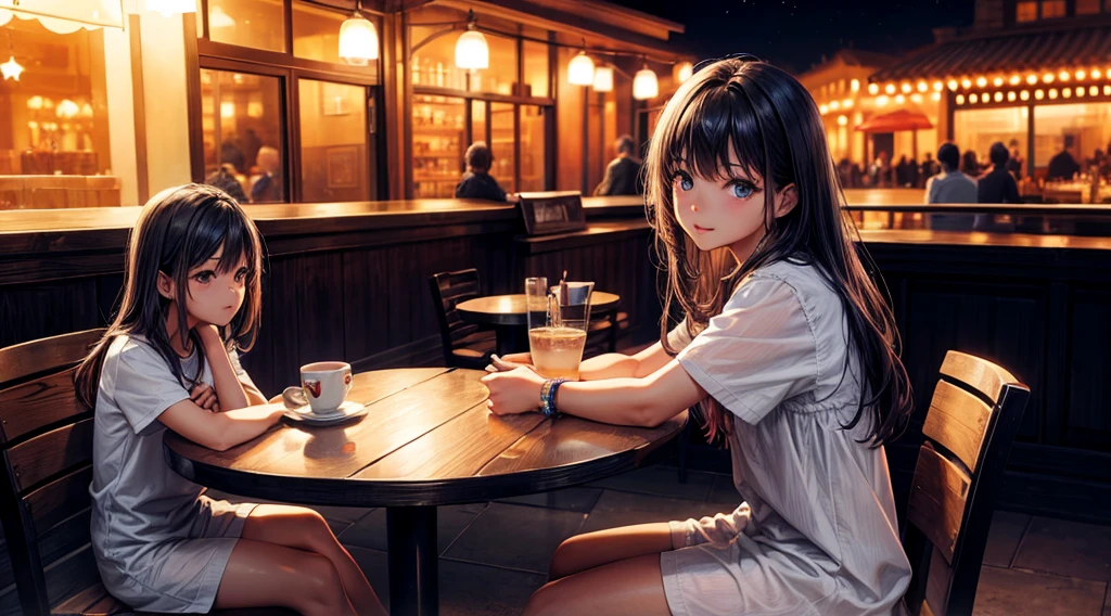 (Original photo, Highest quality), 1 girl, Lisa, night,Cafe, relax, Satosh Khan&#39;Art Style