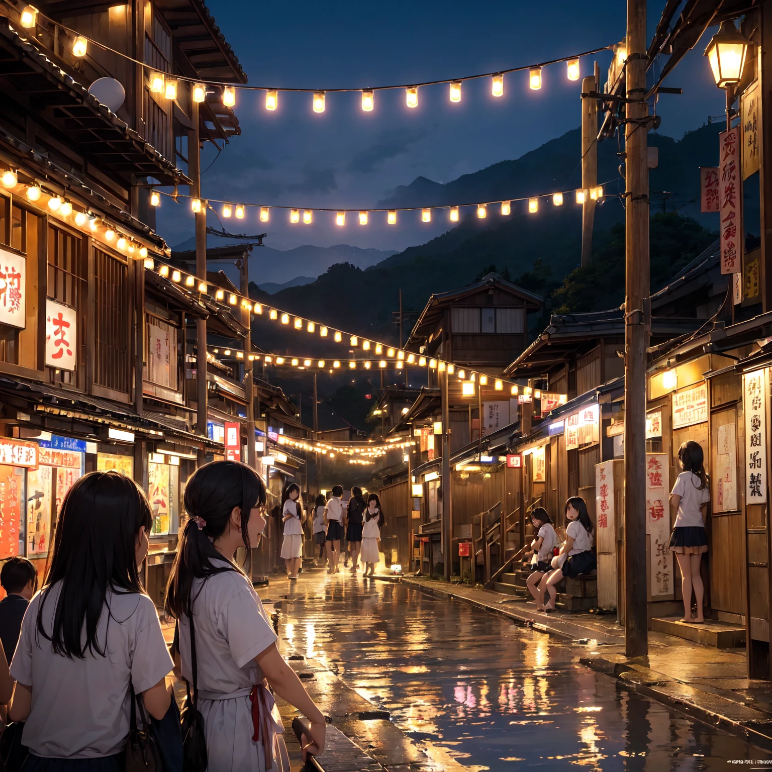 (masterpiece、Highest quality)、(Photorealistic photography)、Single image、1 picture、(Japan favelas、Night view、Poor Street、Naked junior high school girls3People and above、tits、Pussy、Summer festival、Street lamp、地下へのstage)、(美しいNight view)、(Showa style、Old and dirty hot spring town)、(Underground hot spring facilities、stage)、(smile、fun)、((Unsanitary and dim))、Shady Red Light District、shaved ice、Sale of drinks、(stage、Everyone is having fun bathing)、smile、Happy ren、Perfect Anatomy
