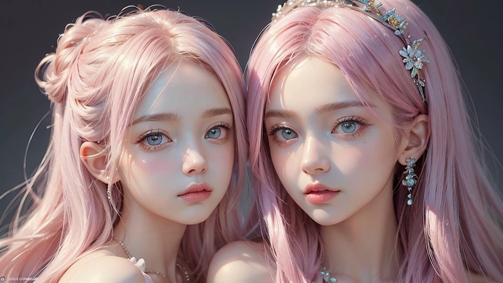 ((masterpiece)). This work is dreamy and fantastical., Soft pink watercolor shades. Generates delicate magical women exploring the bubble gum world in a variety of pastel colors. Her sweet face is extremely detailed and realistic with elegant, Mature features, Puffy, Big lips and stunning, Extremely realistic eyes. Her eyes are important、Be realistic, Very detailed, And it's beautiful. High resolution and detail, Include many details like stars, Milky Way, Colorful bubbles, Colorful petals, And a lot of energy and emotion! Stars and colorful bubblegum bubbles are important! Include fantasy details, Enhanced Details, iris, Colorful sparkling wind, And pollen. Pay special attention to her face、Make sure it's beautiful and realistic in detail。. The image is dreamy、It has to be fantastical..8k, Complex, elegant, Very detailed, Majestic, Digital photography