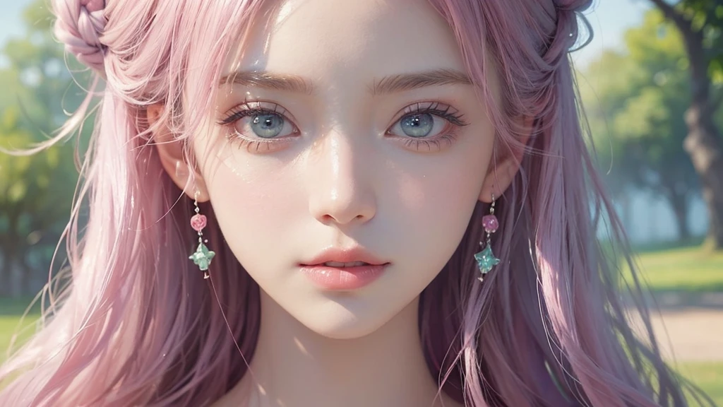 ((masterpiece)). This work is dreamy and fantastical., Soft pink watercolor shades. Generates delicate magical women exploring the bubble gum world in a variety of pastel colors. Her sweet face is extremely detailed and realistic with elegant, Mature features, Puffy, Big lips and stunning, Extremely realistic eyes. Her eyes are important、Be realistic, Very detailed, And it&#39;s beautiful. High resolution and detail, Include many details like stars, Milky Way, Colorful bubbles, Colorful petals, And a lot of energy and emotion! Stars and colorful bubblegum bubbles are important! Include fantasy details, Enhanced Details, iris, Colorful sparkling wind, And pollen. Pay special attention to her face、Make sure it&#39;s beautiful and realistic in detail。. The image is dreamy、It has to be fantastical..8k, Complex, elegant, Very detailed, Majestic, Digital photography