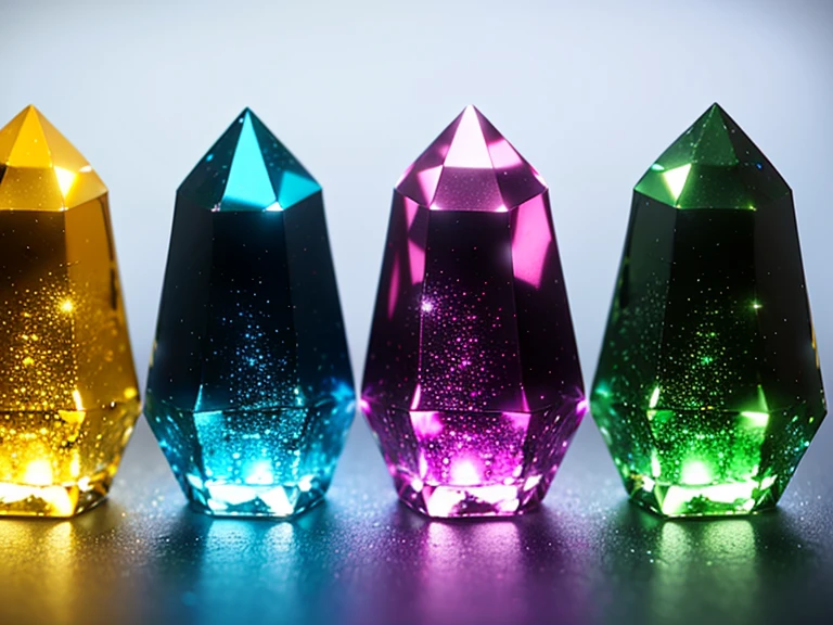 background is very black and dark, no humans, still life, 
(Over 20 colorful crystals are formed in 1 gemstone), 
(the crystal color are red, blue, yellow, gold, silver, pink, green, orange, emerald green, clear white, dark green, light blue and purple.)
