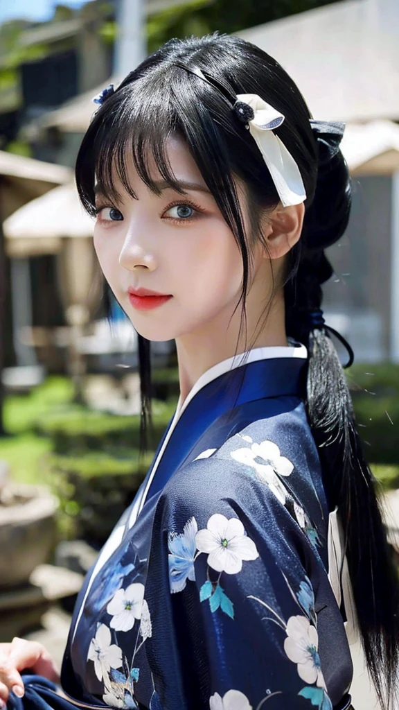 Black hair Blue eyes sexy kimono Black Fang hairpin,long hair,アイライン,長いまつ毛