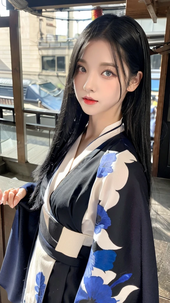 Black hair Blue eyes sexy kimono Black Fang hairpin,long hair,アイライン,長いまつ毛