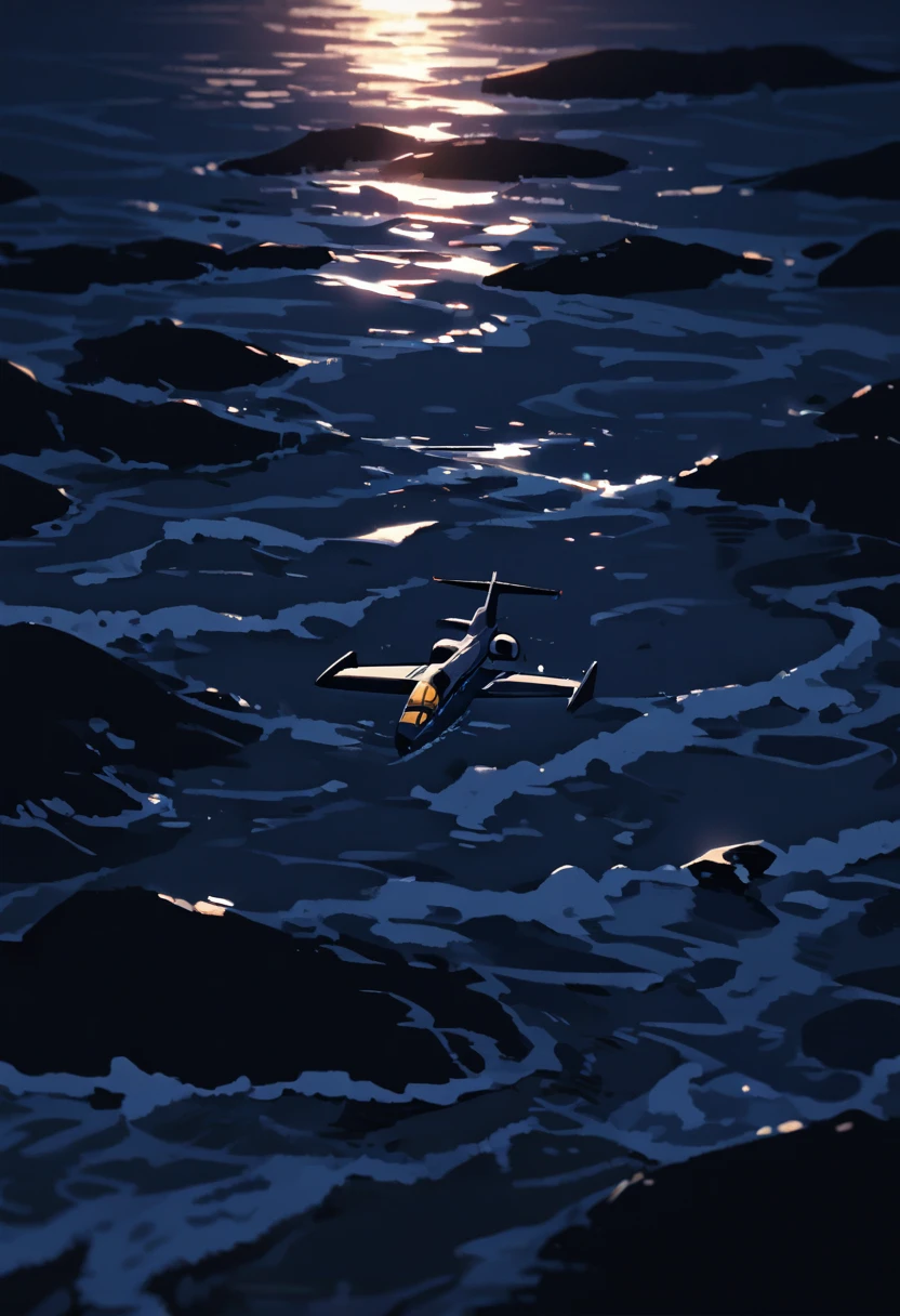 Sea, fighter plane at sea, drowned, night