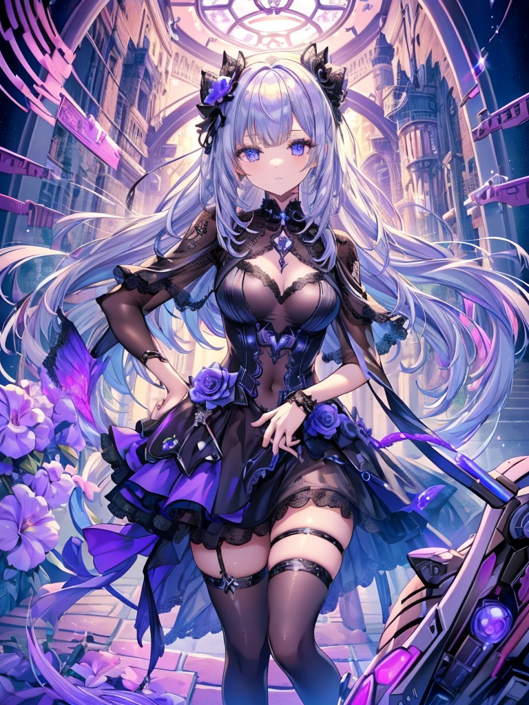 ((Extremely accurate drawing with fine details)Extremely accurate depiction)[High resolution],(detailed illustrations,Very Are you okay and detailed drawing,Delicate lines drawn with perfect tempo,Realistic texture expression),[Color traced main lines],[Ruins of a super ancient civilization],[anime] (MACHINE Alice Beauty 16 years old) Straight Long Hair [automaton],([Black Rose] Black Dress) (Cyber Alien Armor [Transparent material]) [Thorn] rock [Titanium Alloy] [[Transparent material]],Cybernetic Gothic Lolita [Transparent lenticular iris],(Intricate and beautiful decoration [Intricate details]),(Fine and beautiful skin expression [Transparency]),((Precisely drawn eyes))[Perfect eyes detailed((Beautiful eyes like jewels)Precisely drawn iris)[Clearly defined pupils]],[Eye light[Pinpoint lighting for the eyes]],[Long and beautiful eyelashes],[Precisely drawn hair [Beautiful and lustrous hair detailed]],(Perfectly hand detailed [Beautiful fingers without damage [Beautiful nails]]),(Perfect Anatomy(Perfectly balanced ratio))[[Full body portrait]],[[Highly constructed design]][Ideal color coordination(Accurate simulation of light-matter interactions)],([Precision in the details](detailed,高Are you okay)),[Visual arts that tell stories],((Highest quality)Are you okay[[High density drawing]])(4k quality).