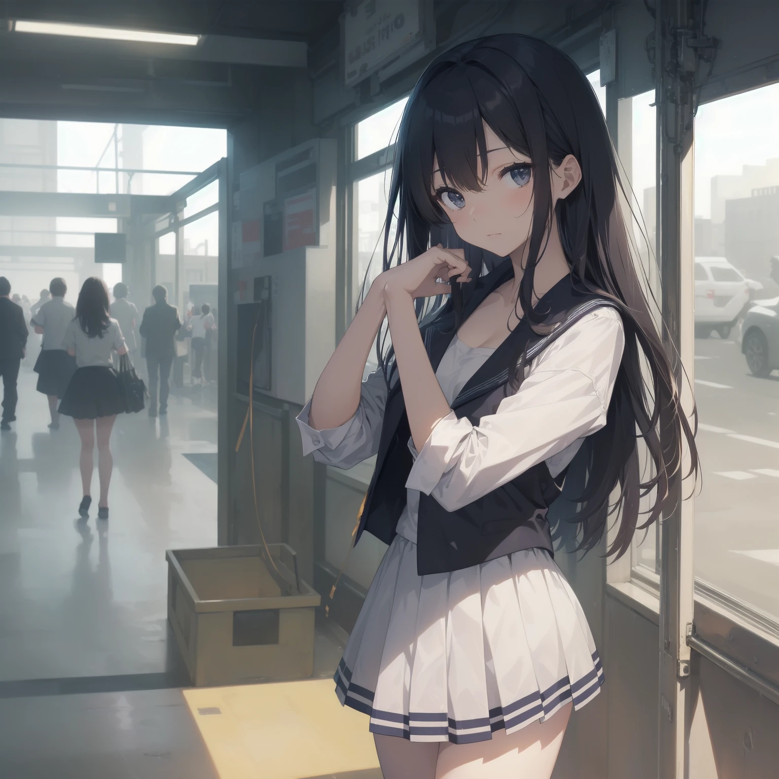ultra-absurdres-Top quality by artist God, ultra-detailed, high resolution, anime moe artstyle, best anime 8k konachan wallpaper, pixiv contest winner, pool:2810, perfect anatomy,break, 1girl, (Please draw a girl walking sleepily to school alone. )break,(Solo,little female, 13-year-old:1.3),Full limbs, complete fingers,a junior high school student, (very short hair), short cut, flat chest, , small butt, small black eyes, beautiful detailed eyes, well-proportioned iris and pupils, expressive eyes, highres detailed hair, soft expression, salor school_uniform, sailor collar, serahuku, bow, pleated skirt,(Detailed Lighting), (Detailed background), in the School commute route. break,super detailed skin, Best cinematic lighting powered by famous artist, 8k,beauty illustration,photoshop_(medium),very aesthetic,break,((artist:yuuhagi_(amaretto-no-natsu) )), artist:clamp ,artist:carnelian ,artist:kantoku ,
