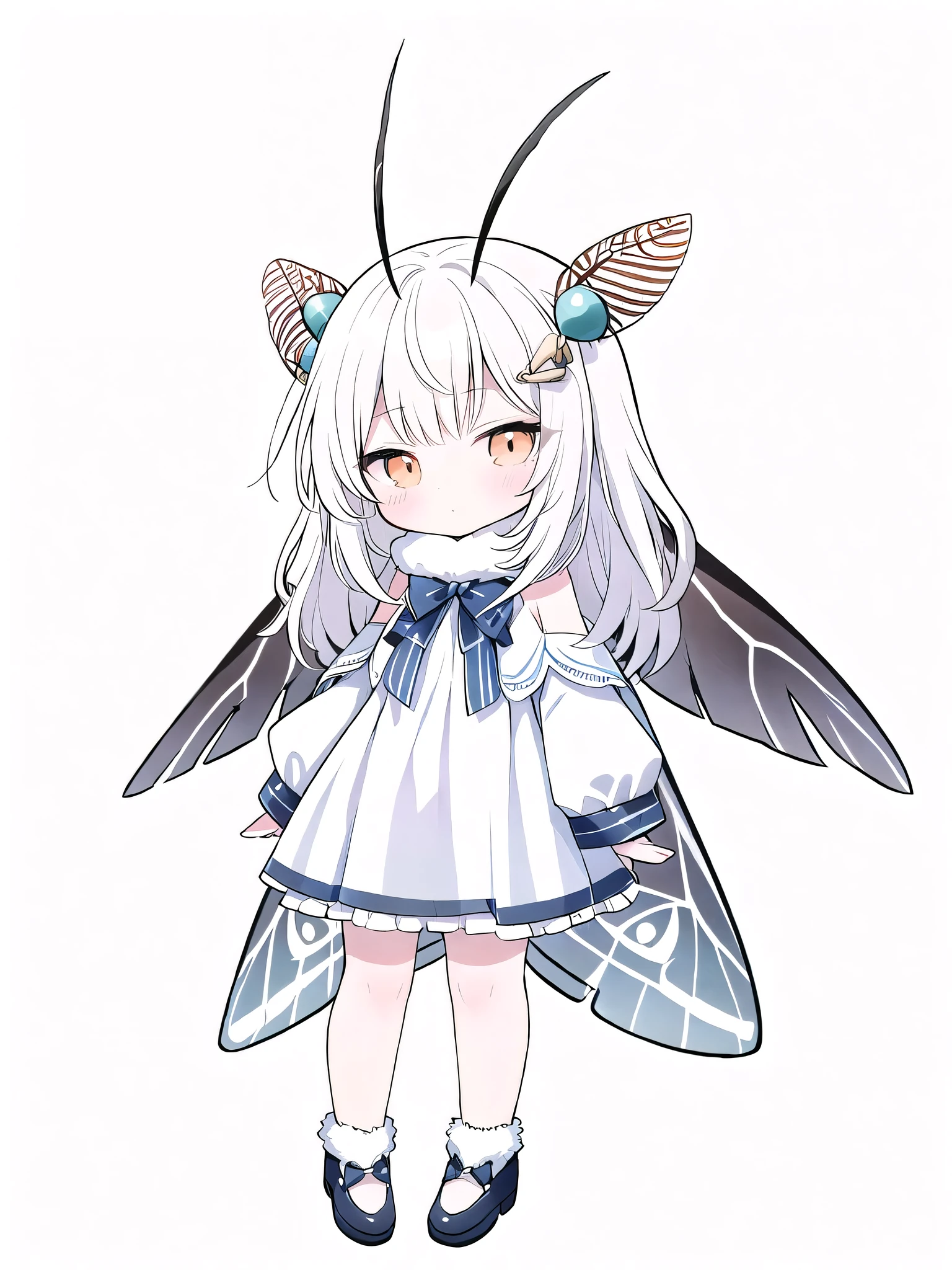 mothgirlcpt, moth antennae, moth wings, solo, 1girl, drooping tactile sensation、cute、fluffy、Light production、Silkworm moth