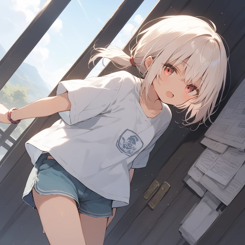 score_9, score_8_up, score_7_up, source_anime, best quality, masterpiece, official art, absurdres, highres, ultra-detailed,waifu2x,Collection: Slice of Life,break,1girl, tomboy, dark-skinned female, short hair, low ponytail, flat chest, beautiful detailed eyes, short shorts, sweat, open mouth, (yawn:0.3), sleepily, outdoors, wind,break,(clear line illustration:1.2), super detailed skin,very high resolution, very aesthetic, Best sexual lighting powered by famous artist, 8k,cute picture,beauty illustration,photoshop_(medium),,(Detailed Lighting),best anime 8k konachan wallpaper, pixiv contest winner,