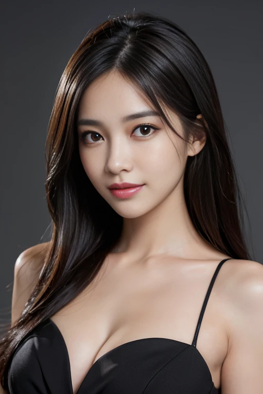 on the table, best quality, Practical, Very detailed, Finely, high resolution, 8k wallpaper, 1. Beautiful woman,, Black messy hair, wear a suit, Clear focus, Perfect dynamic composition, Finelyて美しい目, Thinning hair, Detailed and Practical skin texture, Smile, Close-up portrait, Model Diagram