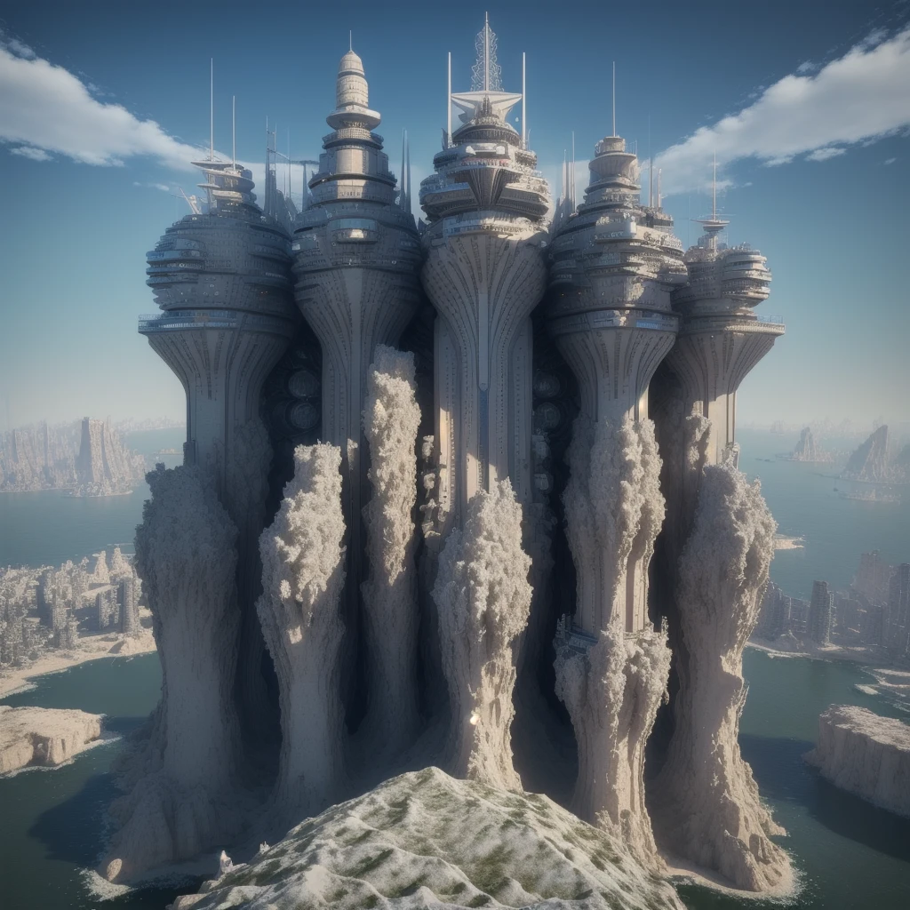 (high quality,Masterpiece,Extremely detailed,3d,8k:1.2) ,Future City,Surreal,Several warships in the air