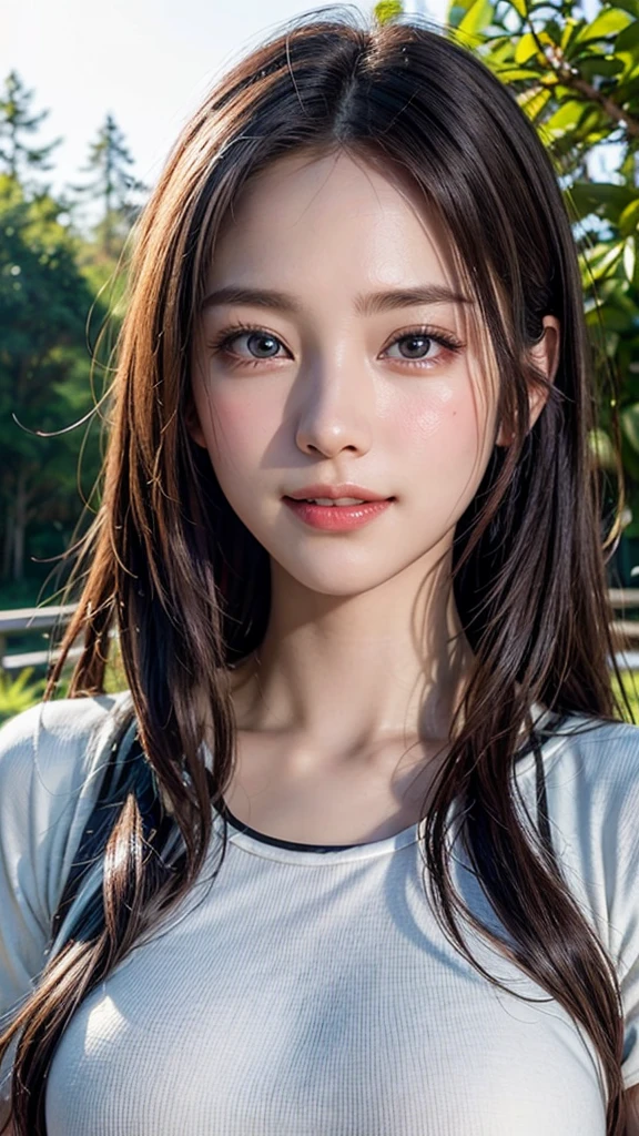 1girl in, Extremely cute, Amazing face and eyes, (Beautiful lovely smile), (extremely detailed beautiful face), bright and shiny lips, Sexy look, Keep staring at me, Smooth skin, Super beautiful, Attractive, (Best Quality:1.4), (hyper quality), (Ultra-detailed), (Hyper-realistic, Photorealsitic:1.37), Authentic skin texture, intricate-detail, extremely detailed CG unified 8k wallpaper, RAW Photos, professional photograpy, Cinematic lighting, ), Forests, Forests, the setting sun)),