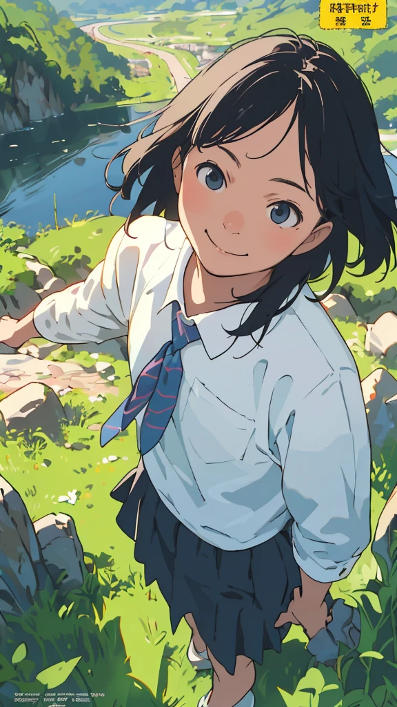 reasonable design, Clear lines, High Sharpness, (highest quality,8K,Perfect sharpness,Ultra fine,High resolution,masterpiece:1.2), Perfect Anatomy:1.5, Official Art, Illustrations that tell a story, (Whitish background:0. 9)、Body Positivity、More Mr.Physical expression、(Random and mischievous poses)、Perfect beauty、Perfect beautiful face、Strong winds、A rich expression、Dynamic composition、smile、Golden ratio composition、colorful、(Mr.Different angles and perspectives)、anime art、mini skirt、(Overcoming stereotypes)、 Glowing Skin、(Natural beauty)、smile、bangs、Straight Hair、(Soft and flowing hair)、(Rural Scenery)、(Nostalgic atmosphere)、Insert up to the thighs、(Playful and carefree)、(More Mr.Ethnic characters)、(innocent attitude)、(Sunny atmosphere)、Skirt flipped up、(Bright colors)、Belly button exposed、Beautiful Eyes、A skirt fluttering in the wind、Put it in to your feet、Some composition patterns、sensuous、Geometric pattern、emotional、Symposium cover、Angle from above、