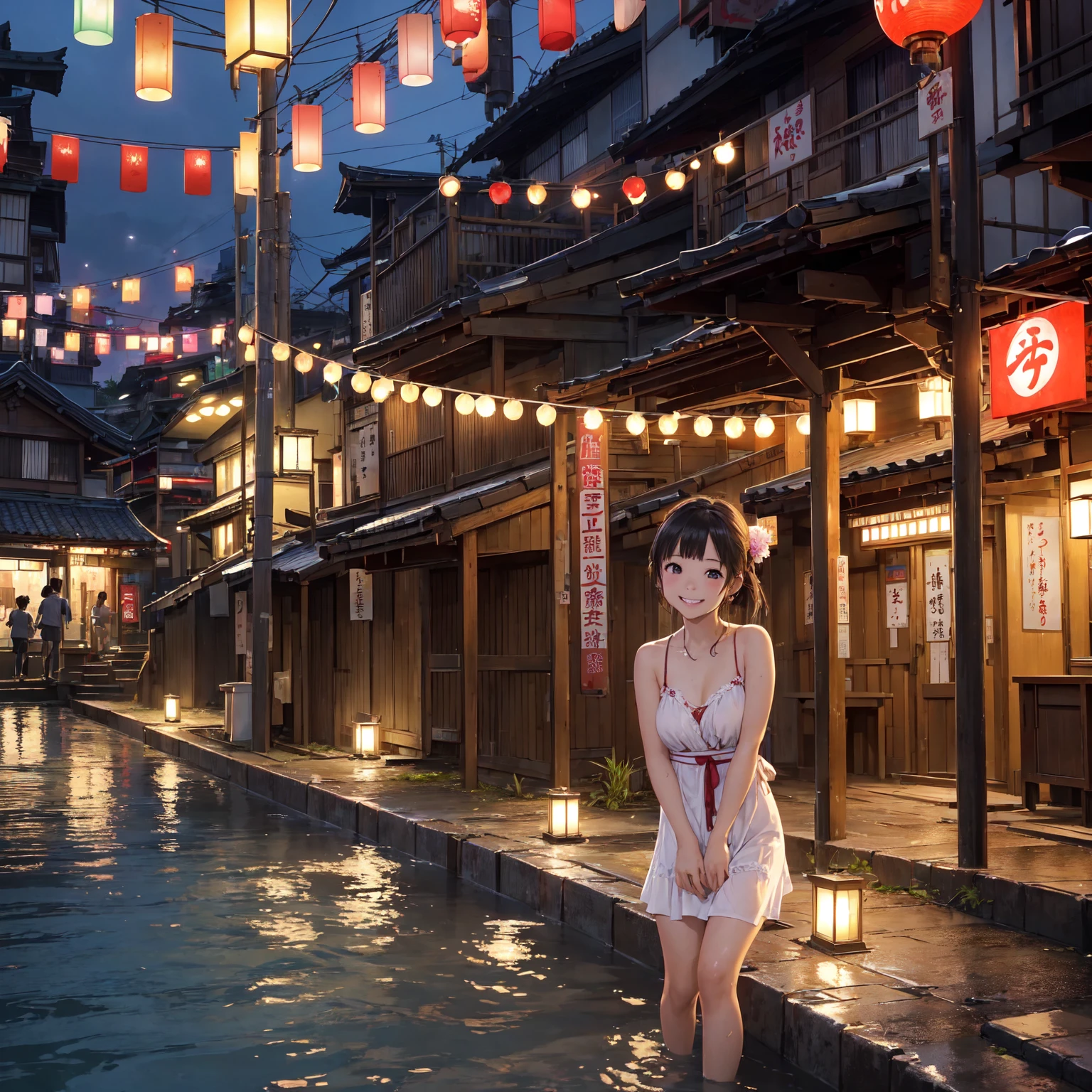 (masterpiece、Highest quality)、(Photorealistic photography)、Single image、1 picture、(Japan favelas、Night view、Poor Street、Naked Women3People and above、Summer festival、Street lamp、地下へのstage)、(美しいNight view)、(Showa style、Old and dirty hot spring town)、(Underground hot spring facilities、stage)、(smile、fun)、((Unsanitary and dim))、Shady Red Light District、shaved ice、Sale of drinks、(stage、Everyone is having fun bathing)、smile、Happy schoolchildren、Perfect Anatomy