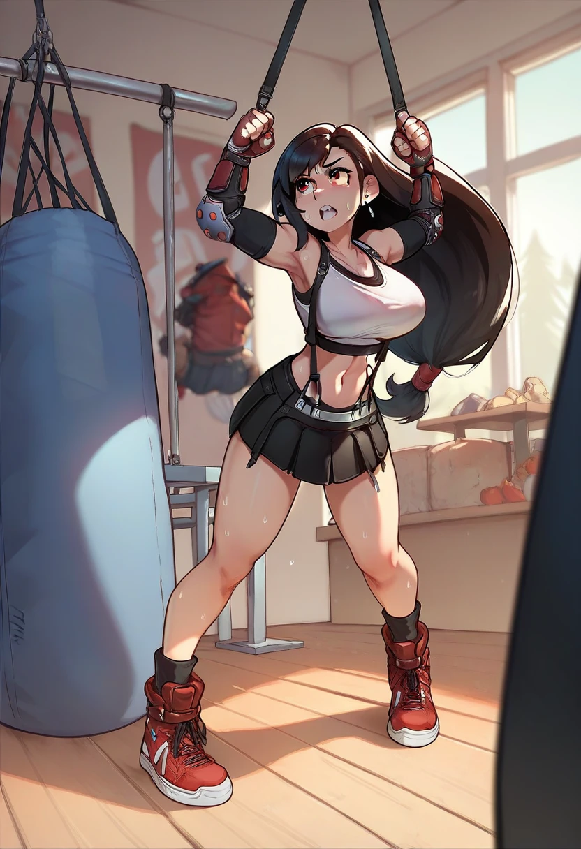 final fantasy 7 tifa, sweaty training with a punching bag