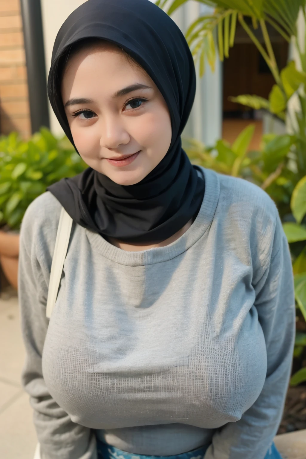(((Old lady:1.6))), (((HIJABS Stylish))), adorable, 1 girl, (face to face), , baby face, happy, medium portrait, (face details: 1), (eye details:1), ((naked big breasts)). wearing transparent transparency mini apron, .. Cute posed. proportional body. Ultra High Res. realistic: 1.4, UHD , lace