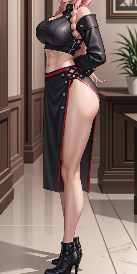 (masterpiece, HI quality: 1.1) 1girl full body standing good face, nice ass, hairstyle: braid, Color Hair: WHITE long hair, Blindfolded: NO EYES, Skin: White (porcelain skin, sparkly skin), muscular, thighs, Mature woman, Abs, looks at the viewer smiling, extremely huge breasts, maternal, chest cover with clothes (Yor Forger - Spy x Family)