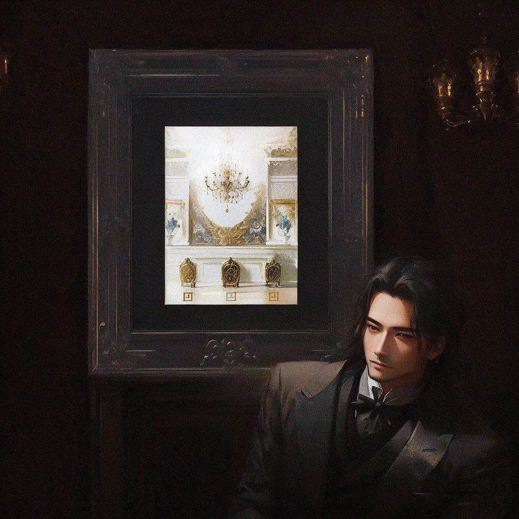 A man is sitting on a chair in front of a painting, Fan Art, 平衡的masterpiece, TV still frame, 昂贵的masterpiece, in frame, Inspired by Carlo Mense, masterpiece肖像, Very emotional, Inspired by Kristás Georgiou, 极致品质masterpiece, Single portrait, 雄伟的masterpiece, Handsome man, Constantine Andrew (Constantine Andreou) of inspirationMIRROR OF ENCHANTMENT CLASSIC 是視覺焦點 ,DIOR advertising style,furniture advertising graphic photography,Italian castle living room, gold and luxurious materials, The award-winning", extremely opulent, Renaissance style, 意大利masterpiece, 伟大的masterpiece, masterpiece',A man is sitting on a chair in front of the MIRROR OF ENCHANTMENT CLASSIC, Fan Art, 平衡的masterpiece, TV still frame, 昂贵的masterpiece, in frame, Inspired by Carlo Mense, masterpiece肖像, Very emotional, Inspired by Kristás Georgiou, 极致品质masterpiece, Single portrait, 雄伟的masterpiece, Handsome man, Constantine Andrew (Constantine Andreou) of inspiration