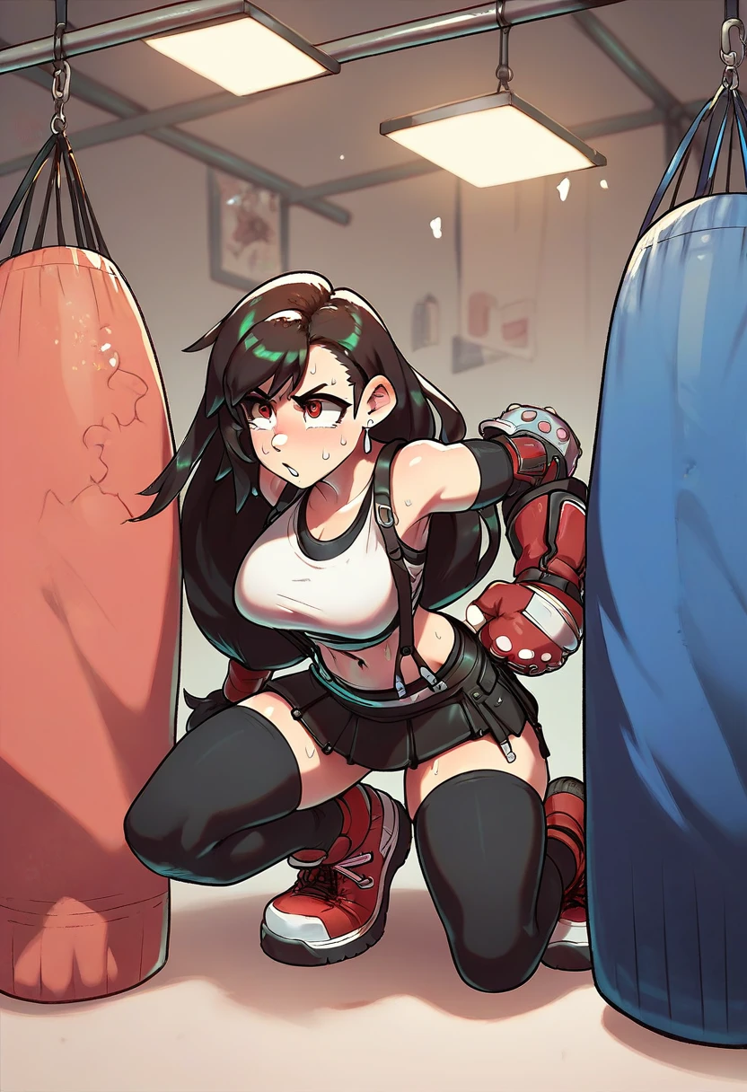 final fantasy 7 tifa, sweaty training with a punching bag