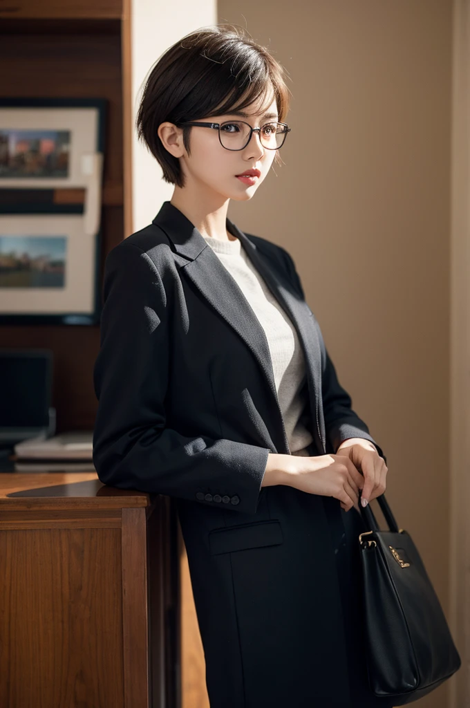 Girl，short hair，Glasses