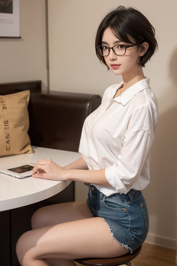 Girl，short hair，Glasses