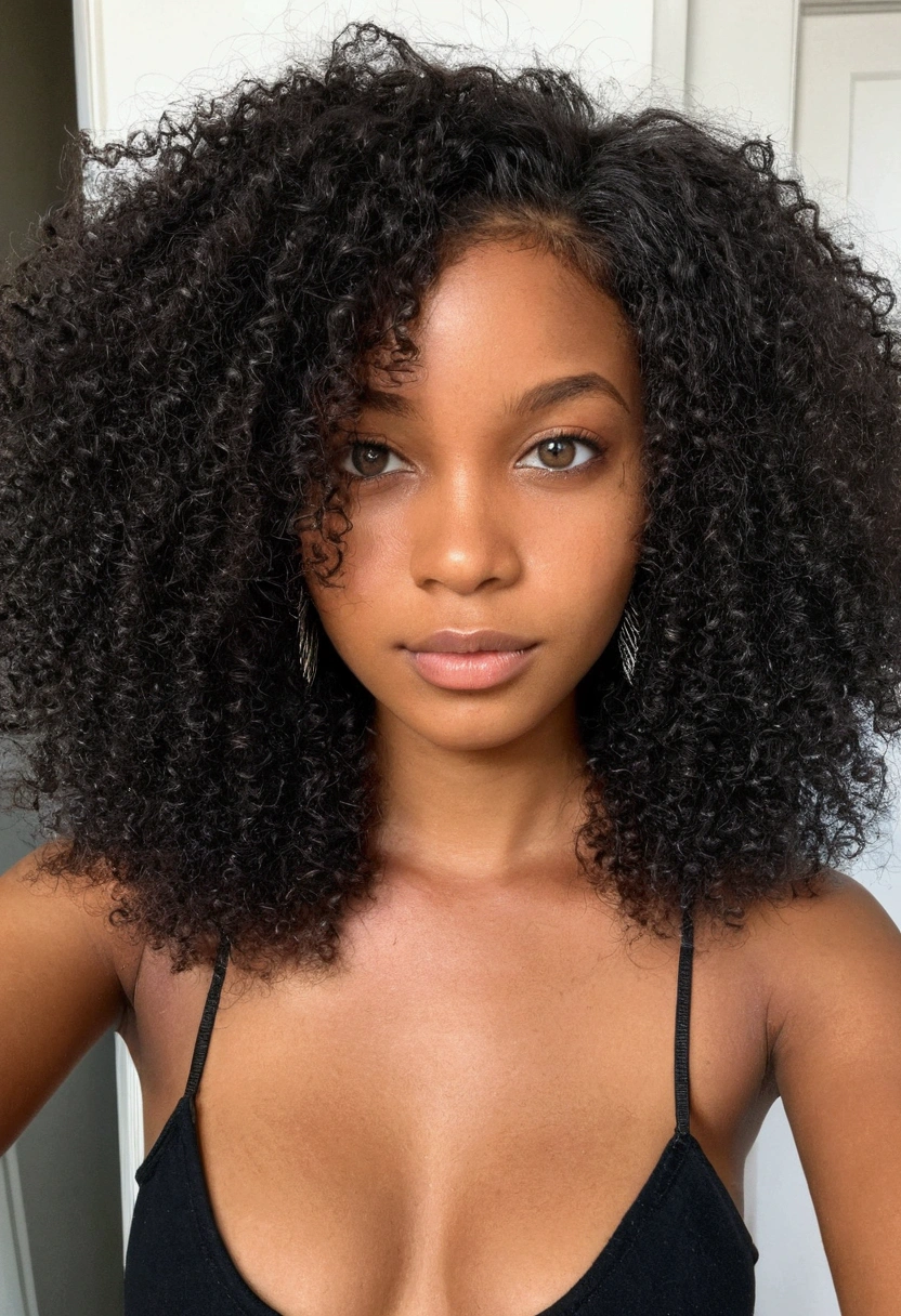 "Image ultra réaliste d'une belle jeune afro-américaine de 19 ans, ,Écorces de caramel, corps parfait, Prendre un selfie dans la salle de bain avec son iPhone 14, gros seins, taille ultra-fine, cheveux noirs, Cheveux courts bouclés africains , yeux gris perçants.hyper réaliste,anatomie correcte,Les traits du visage sont soigneusement représentés,Boucles gratuites, cheveux noirs bouclés, (court, des cheveux noirs bouclés), Longs cheveux noirs sauvages bouclés et longs, Cheveux multiversaux, court, des cheveux noirs bouclés, cheveux noirs bouclés, Boucles, cheveux ondulés étalés, Boucles baroques, Boucles, Bouclé,Texture des cheveux, Bouclé bang