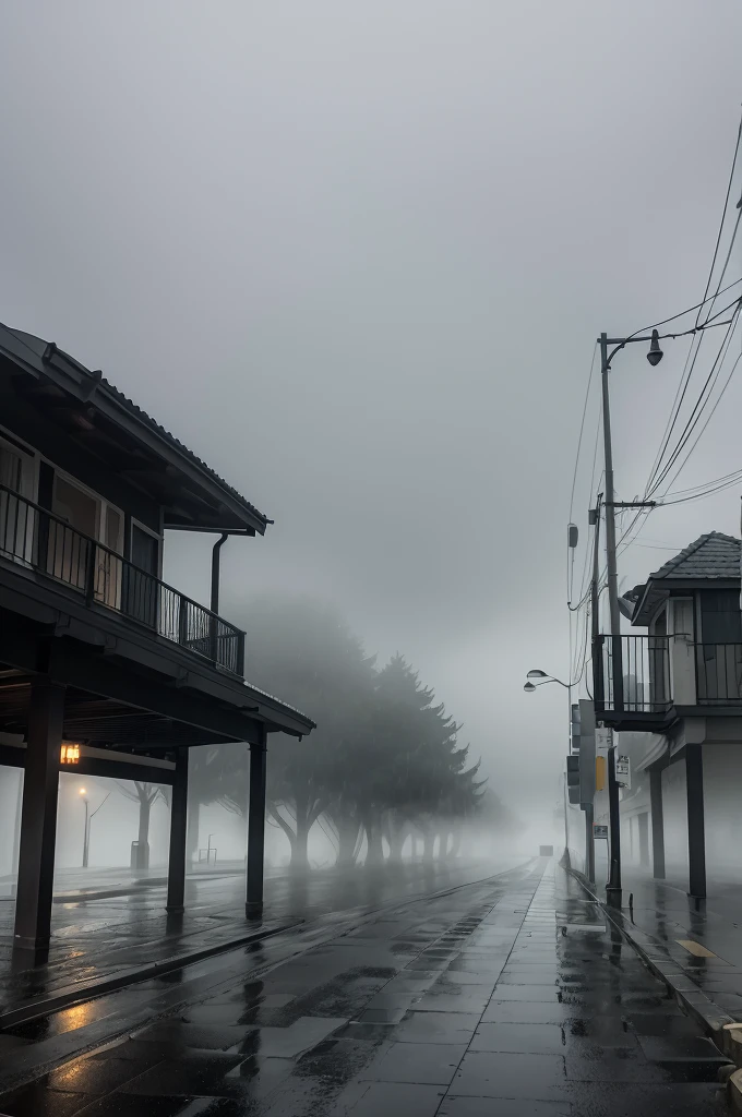 rainy day in the surburbs, foggy, gloomy