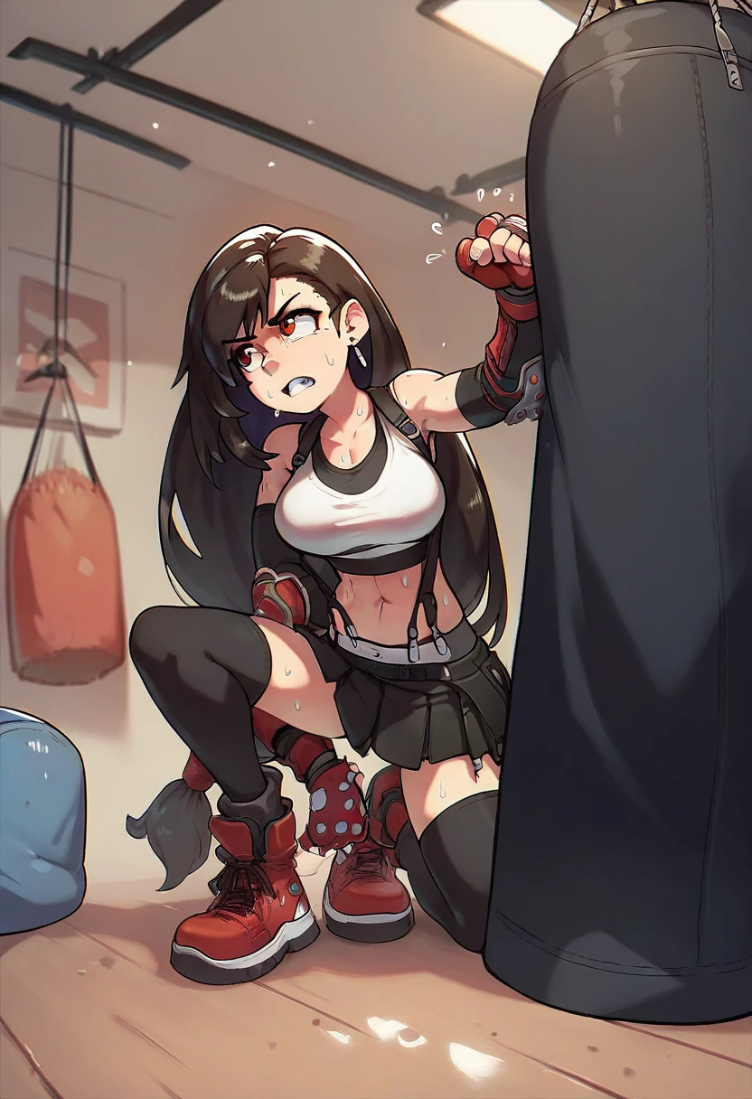 final fantasy 7 tifa, sweaty training with a punching bag