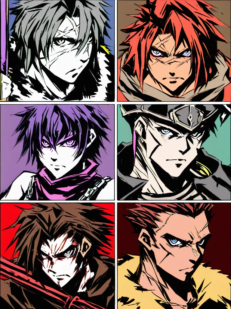 graphical anime portrait of A fierce and battle-worn gladiator, in the heart of an ancient arena:1.4, with scars that tell tales:1.4, holding a weapon of destruction:1.4, a determined expression:1.4, and a longing for freedom:1.4. ,