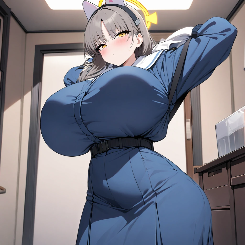moe(blue archive),1girl,solo,halo,super huge ,looking at viewer,near,standing up,in room