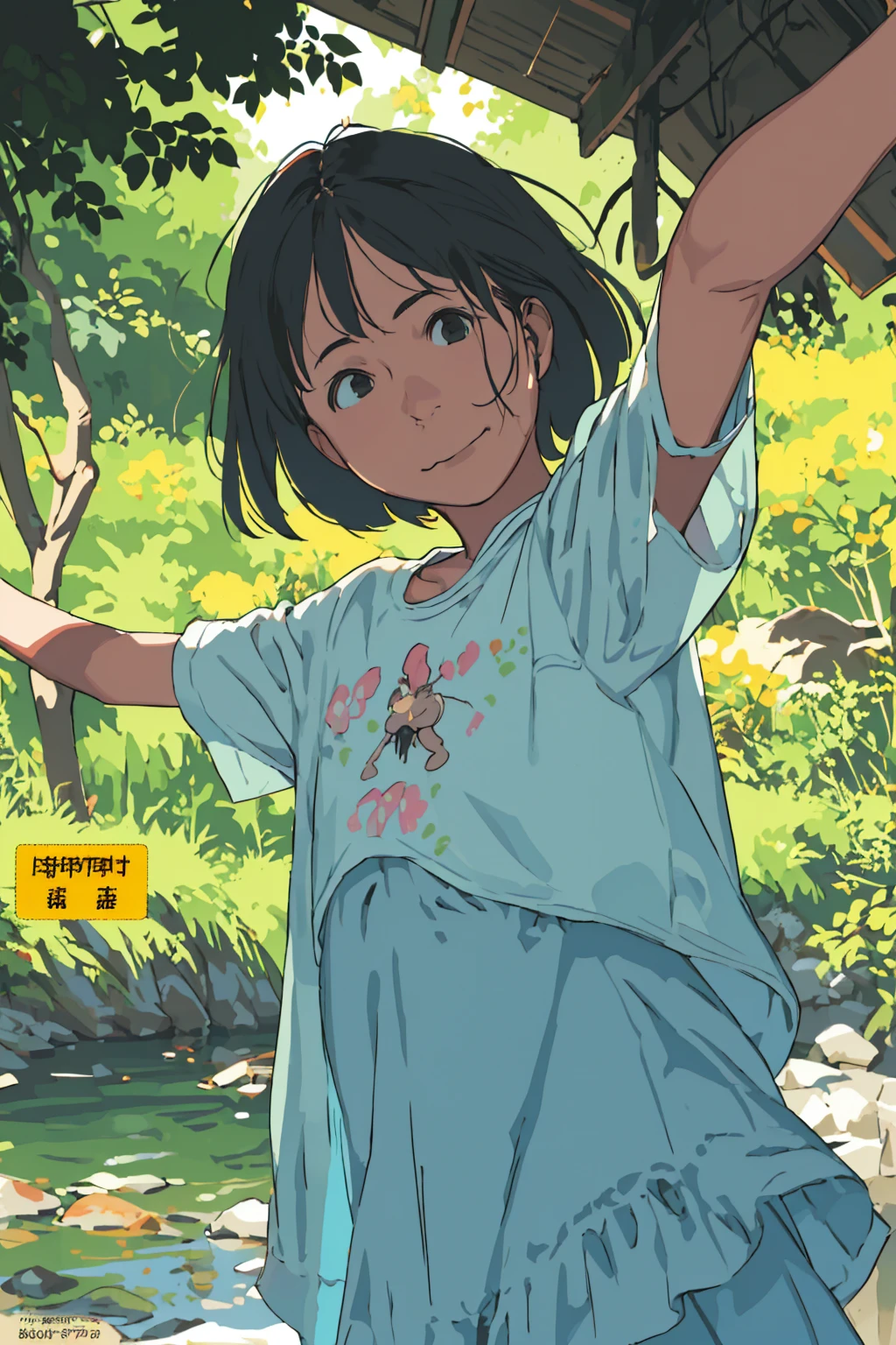 Affordable design, Clear lines, High Sharpness, (Highest quality,8k,Perfect sharpness,Ultra fine,High resolution,masterpiece:1.2), Perfect Anatomy:1.5, Official Art, Illustrations that tell a story, (Whitish background:0. 9)、Body Positivity、多Mr.な身体表現、(Random and energetic poses)、Perfect beauty、Perfect beautiful face、Strong winds、A rich expression、Dynamic composition、smile、Golden ratio composition、colorful、((Mr.々Different angles and perspectives))、Anime Art、(Mini dress)、(Overcoming stereotypes)、 Glowing Skin、(Natural beauty)、smile、Bangs、(Soft and flowing hair)、(countryside)、(Nostalgic atmosphere)、Put it up to your thighs、(Playful and carefree)、(多Mr.な民族のキャラクター)、(innocent attitude)、(Sunny atmosphere)、(The skirt flutters wildly in the wind)、(Bright colors)、Beautiful Eyes、(Embarrassing)、Braided Hair、Summer Scene、Smiling among flowers、Fashion magazine cover、Side angle、Angle from below、