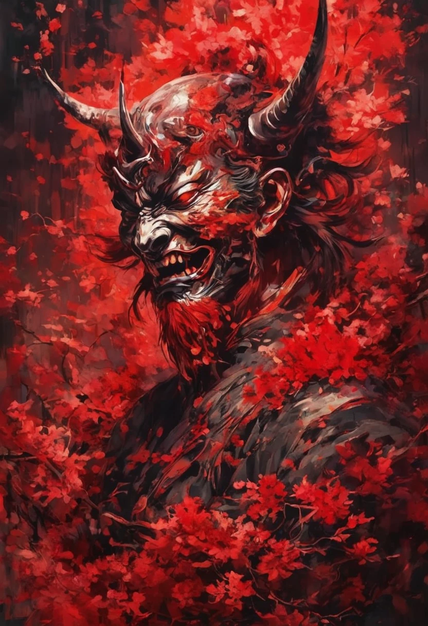 Illustration of Hannya mask, red mask, japanese art style, inspired by kawanabe kyōsai, mysterious, (Unity 16K Wallpaper, masterpiece, Best Quality, high quality, Ultra-detailed, extremely details CG)