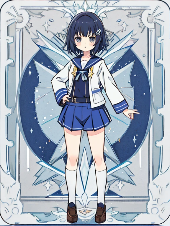 Magical girl　girl　Primary school students　Young Girl　小さいgirl　Height: 130cm　Standing picture Simple design　spats　hot pants　Perfect Suit　Short hair　Hair is light blue
