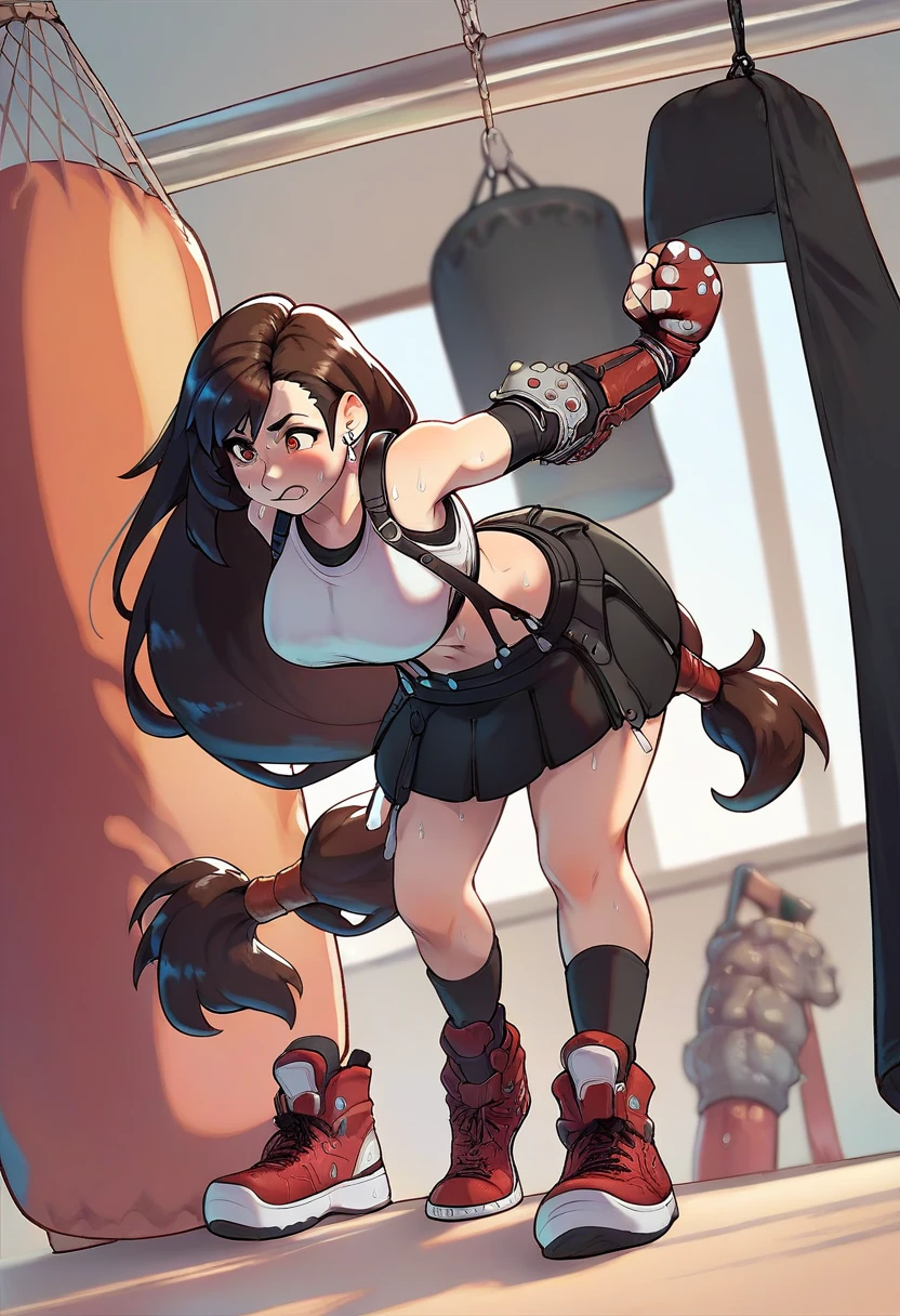 final fantasy 7 tifa, sweaty hitting a punching bag