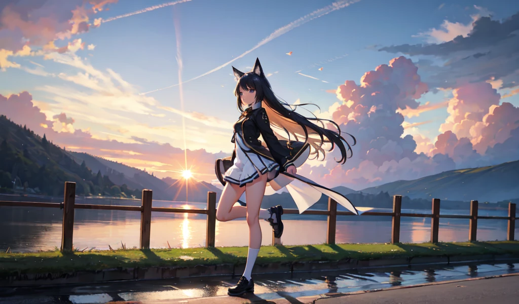 ((Highest quality)), ((masterpiece)), (detailed), One girl, Animal ears girl,Wide Stride
