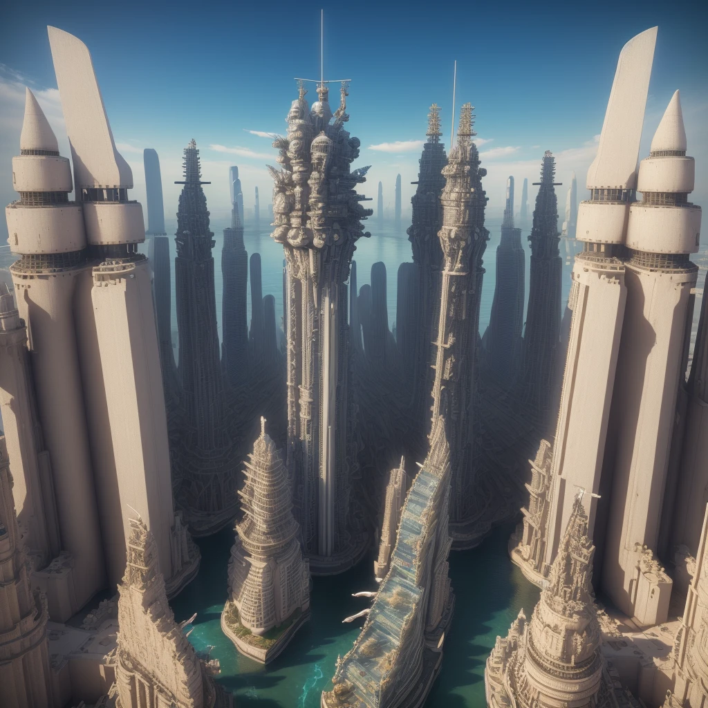 (high quality,Masterpiece,Extremely detailed,3d,8k:1.2) ,Future City,Surreal,Several warships in the air