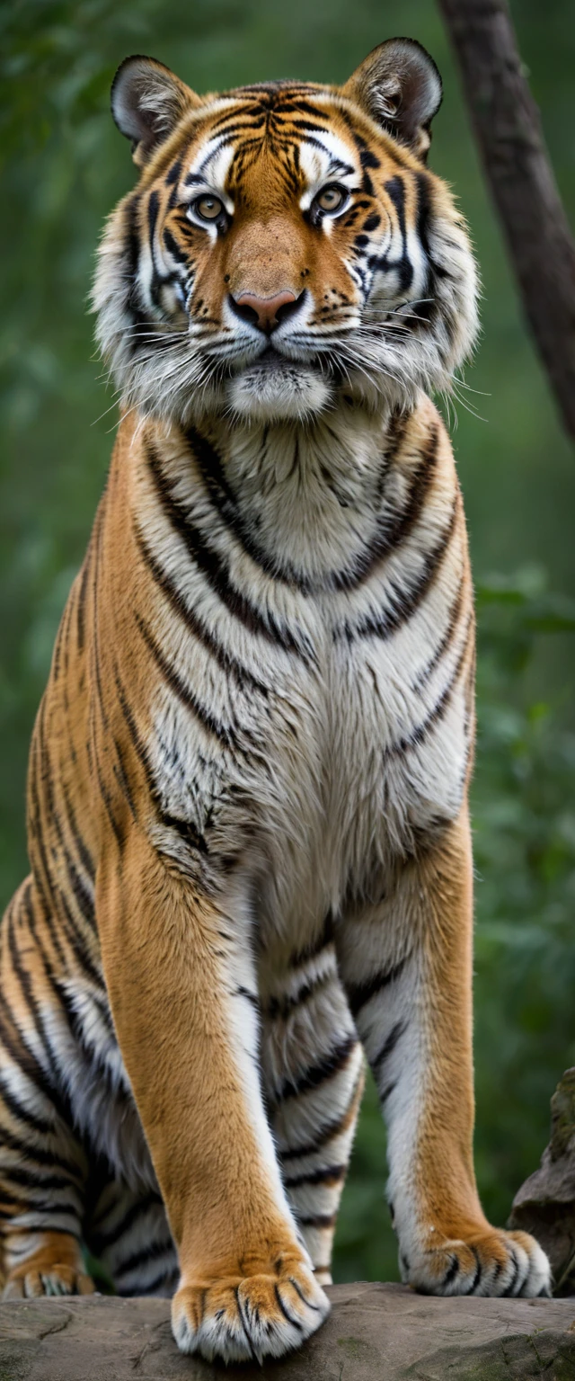 Photograph of a Siberian tiger, majestic, in the wild, Furiosa, gazing at viewer, extremely realistic photo