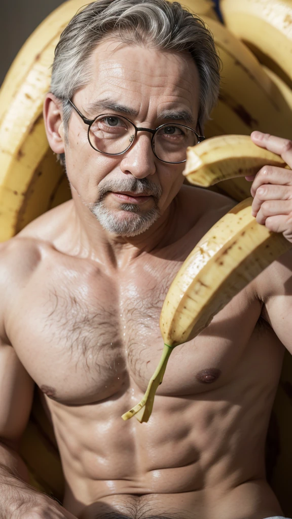 Create an 8k image of sexy 50 year old men holding a banana