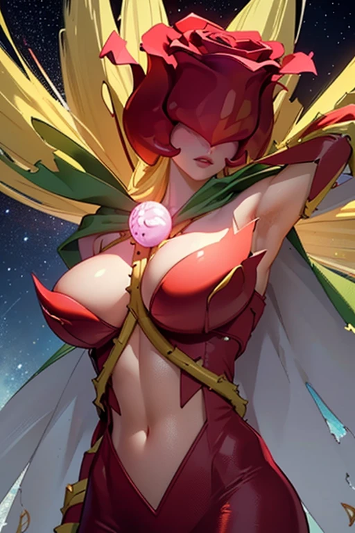 (masterpiece, top quality), (medium),official art, beautiful and aesthetic:1.2),(rosemon:1.3), (fractal art:1.3),upper body, from side, (slendered abs:1.2), looking at viewer,(((starry sky))), stars in the background, shining halo,((gigantic breasts:1.6)), (midriff),((ultra detail eyes:1.5)),((extremely detailed CG unity 8k wallpaper,masterpiece, best quality)), ((ultra-detailed:1.5)),(best illumination, best shadow, an extremely delicate and beautiful),(extremely detailed CG unity 8k wallpaper,masterpiece, best quality, ultra-detailed),(best illumination, best shadow, an extremely delicate and beautiful),(perfect body: 1.5),(masterpiece), dynamic movement, digital art, otherworldly, a burst of color, explosive energy, chaotic beauty, (hair flowing:1.2, hair glowing), (body distorted:1.5, body fragmented), (face obscured:1.2, half hidden), (background: broken, shattered, fractured), (light: flickering, pulsating, radiating).