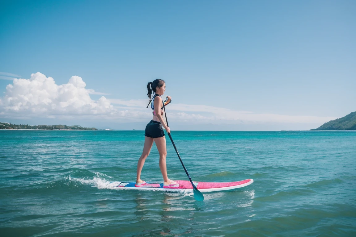 cute girl, stand up paddle board, ocean,