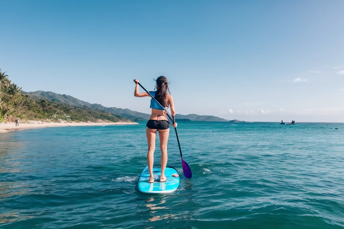 cute girl, stand up paddle board, ocean,