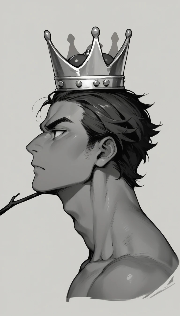 king,boy,Profile,Stick drawing style,line,Super Detail,Wearing a crown