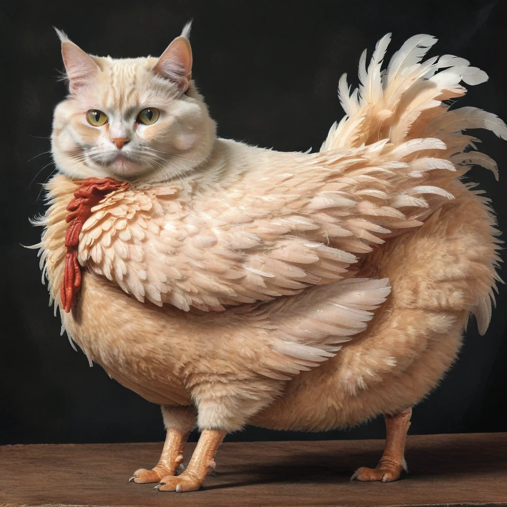 A cat that looks like a chicken