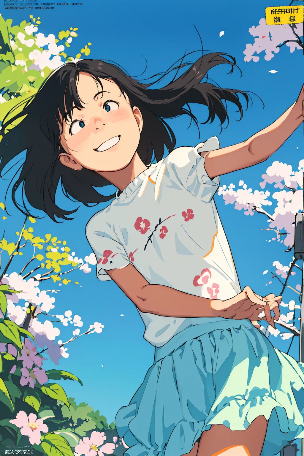 Affordable design, Clear lines, High Sharpness, (Highest quality,8k,Perfect sharpness,Ultra fine,High resolution,masterpiece:1.2), Perfect Anatomy:1.5, Official Art, Illustrations that tell a story, (Whitish background:0. 9)、Body Positivity、多Mr.な身体表現、(Random and energetic poses)、Perfect beauty、Perfect beautiful face、Strong winds、A rich expression、Dynamic composition、smile、Golden ratio composition、colorful、((Mr.々Different angles and perspectives))、Anime Art、(Mini dress)、(Overcoming stereotypes)、 Glowing Skin、(Natural beauty)、smile、Bangs、(Soft and flowing hair)、(countryside)、(Nostalgic atmosphere)、Put it up to your thighs、(Playful and carefree)、(多Mr.な民族のキャラクター)、(innocent attitude)、(Sunny atmosphere)、(The skirt flutters wildly in the wind)、(Bright colors)、Beautiful Eyes、(Embarrassing)、Braided Hair、Summer Scene、Smiling among flowers、Fashion magazine cover、Side angle、Angle from below、