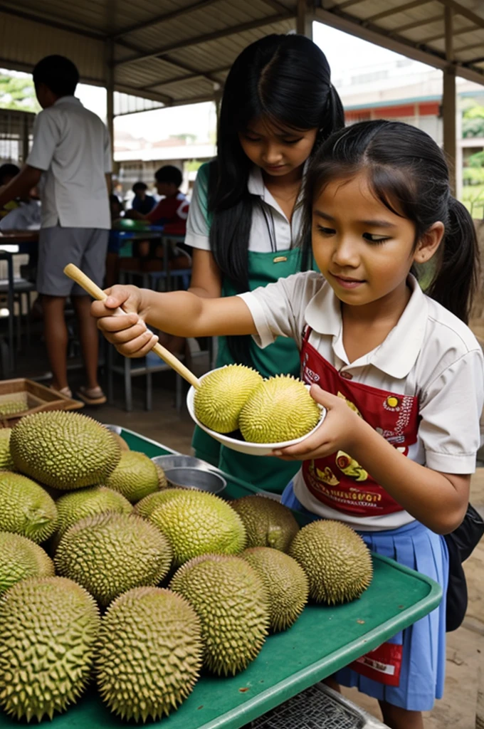 Cat sell durian at school