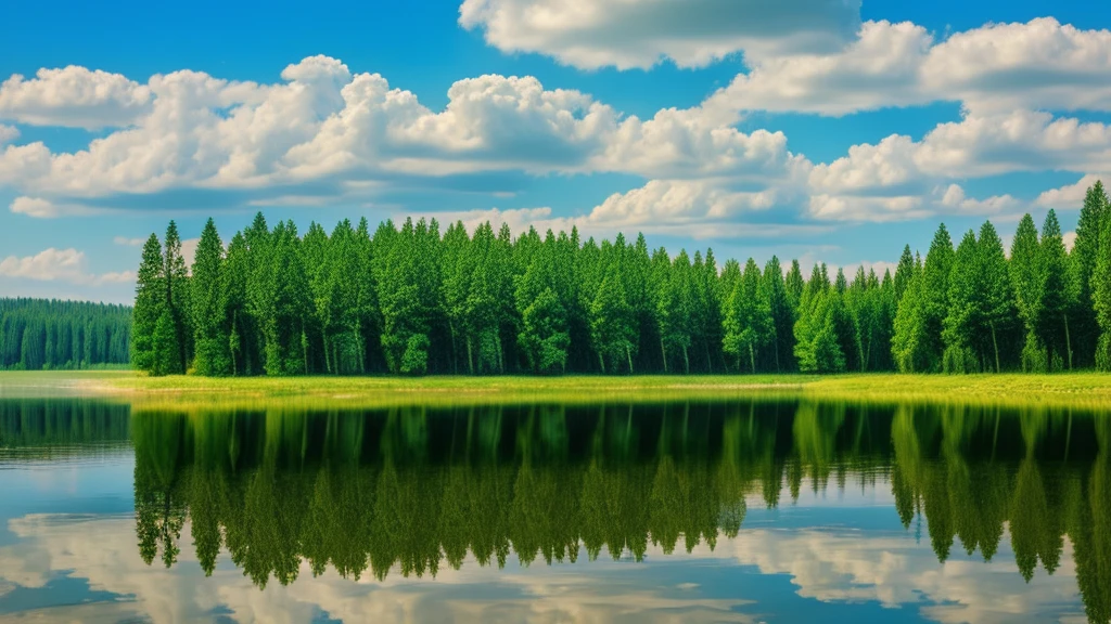Fire Cloud,lake,Green Trees,Children。